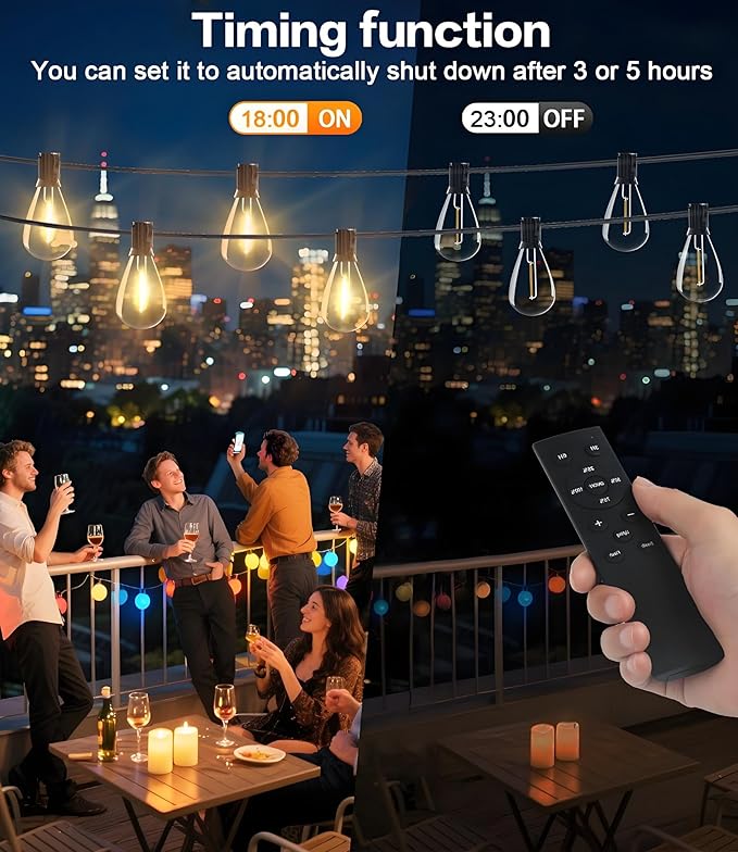 Tenmiro 100FT LED Outdoor String Lights with Remote, 35+ 1 Shatterproof Bulbs Waterproof and Dimmable Patio Lights for Porch, Garden, Backyard, Deck, Balcony, 2700K Hanging Lighting