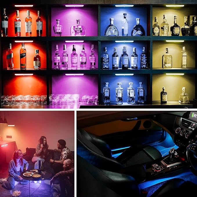 Under Cabinet Lightis Wireless with Remote, 15 Color RGB Magnetic Led Light Bar, 48-LED Rechargeable Closet Lights, 3 Timer & 4 Modes, Stick on Lights for Kitchen, Pantry, Bedroom, Stairs