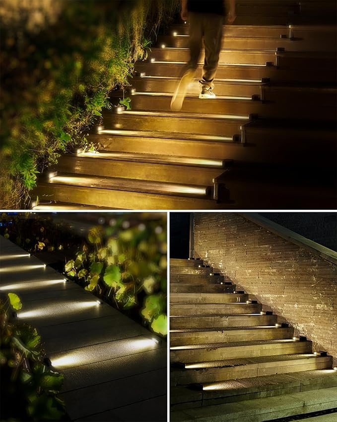 Solar Step Lights Outdoor Waterproof Motion Sensor Solar Stair Lights 5 Modes for Stair, Step, Outside, Deck, Walkway, Pathway Warm White 4 Pack