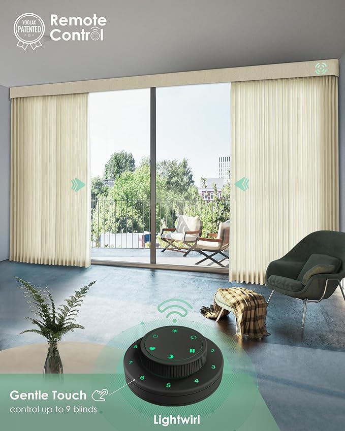 Yoolax Smart Retractable Curtain Compatible with Alexa and Google Home, Motorized Curtain Hardwired with Remote Customized Size (Linen Beige)