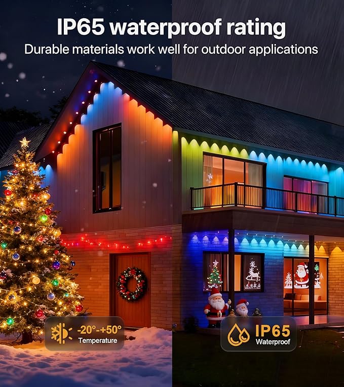 Permanent Outdoor Lights for House: 100FT RGB+IC LED Eave Light with Smart APP & Remote Control, 72 Scene Modes, IP65 Waterproof String Lights-Party, Christmas Decoration(Extension Cord Not Included)