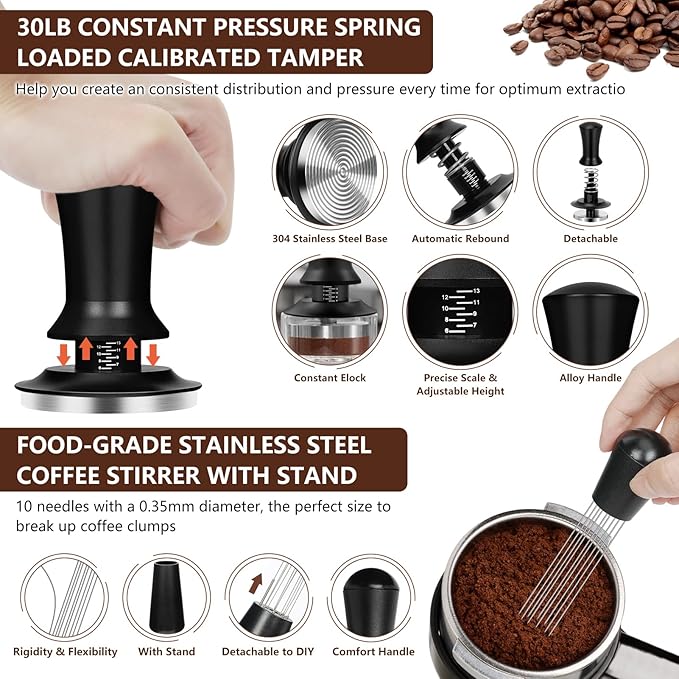 Y-Step 58mm Espresso Accessories Kit 25 PCS, Espresso Tamper Kit Coffee Tamper Set, 58mm Espresso Tamper with Spring Loaded Calibrated, Espresso Puck Screen, Dosing Funnel, WDT Tool, Latte Art Kit