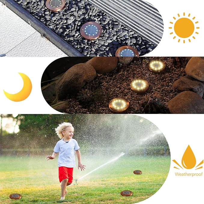 Solar Ground Lights Outdoor Waterproof Flat Garden Solar Disk Lights Floor 12 LED 16 Pack for Garden Patio Pathway Landscape Driveway Yard Path Decor