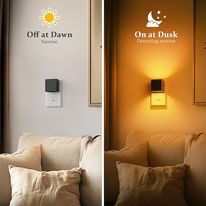 JandCase Night Light, Automatic Night Lights Plug into Wall, 2 Pack Modern Night Lights with Auto Light Sensor, Amber Brightness Adjustable Nightlight for Kids Bathroom Hallway Kitchen Bedroom Decor