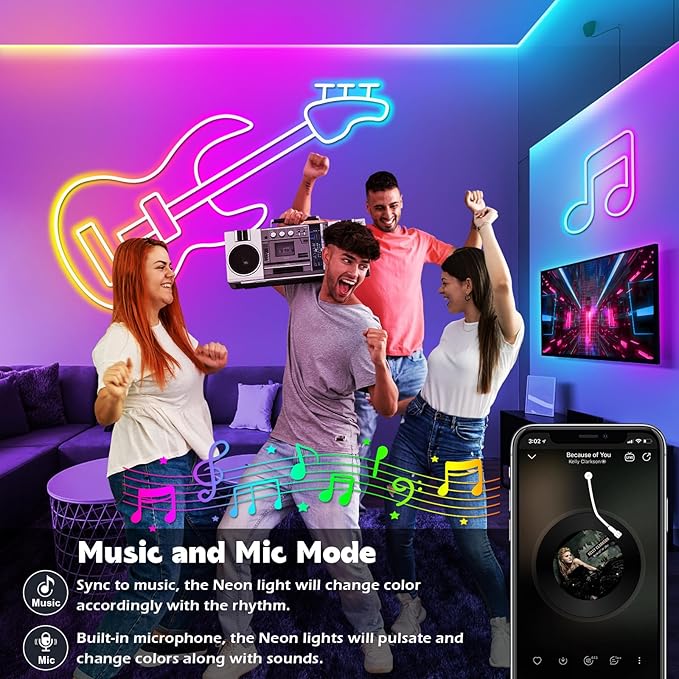 LETIANPAI 32.8FT Neon Rope Lights,Flexible Led Rope Lights Control with App/Remote,Multiple Modes Music Sync Gaming RGB Led Neon Lights for Bedroom Outdoor