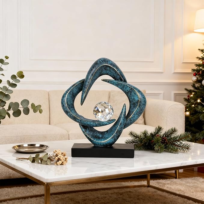 Abstract Art Sculpture, Resin Gold Decorative Statue, Modern White Ornaments for Living Room, Decorativas Modernas for Coffee Table/Entryway/Office Collectibles (Blue&Gold)