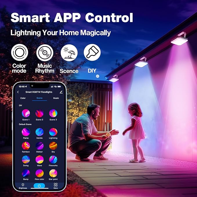 Nopoor LED Flood Light, RGB Color Changing Flood Lights Outdoor, Smart Low Voltage Landscape Lights with App Control, 2700-6500K, IP65 Pathway Lights for Garden Yards, Holiday Light, Patio Light