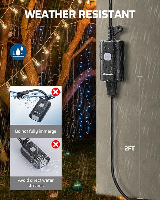 DEWENWILS Outdoor Remote Control Outlet, 15A Wireless Remote Control Switch, 100FT Control Range & 14AWG SJTW Power Cord, Weatherproof for Lights Outdoor Appliances