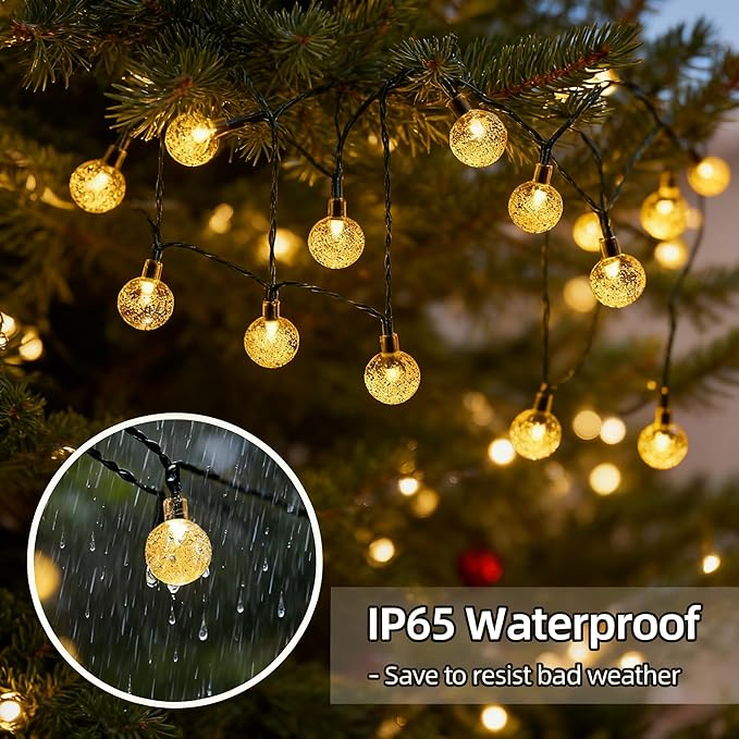 Solar String Lights Outdoor Waterproof IP65 9.3 Feet Patio Lights with 20 LED Crystal Globe Hanging Light for Backyard Porch Balcony Party Decor, Wedding,Party,Camping (Warm White)
