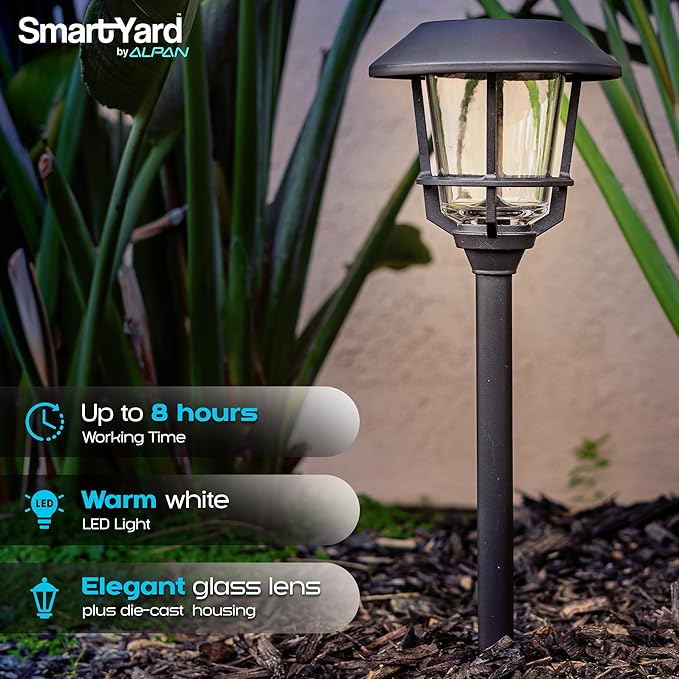 Solar Pathway Lights 4 Pack – 12 Lumens LED, Warm White, Weather-Resistant, Durable Stainless Steel & Aluminum, Outdoor Solar Garden, Yard, Walkway Lighting, Easy Stake Installation