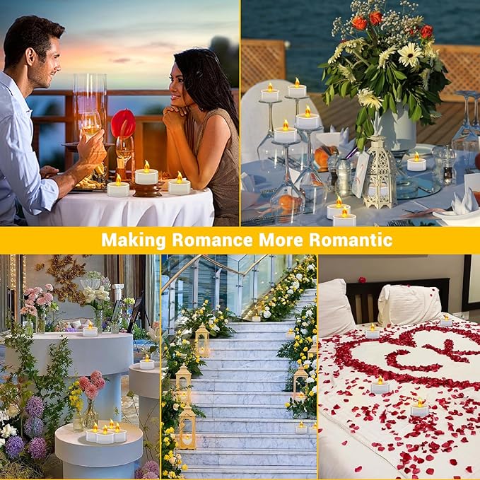 200 Pack LED Tea Lights Bulk, Realistic Flickering Battery Candles (200+ Hours), Warm Amber Flameless Votives for Church Vigils, Restaurant Ambiance, Spa & Wedding Reception (Warm Yellow)