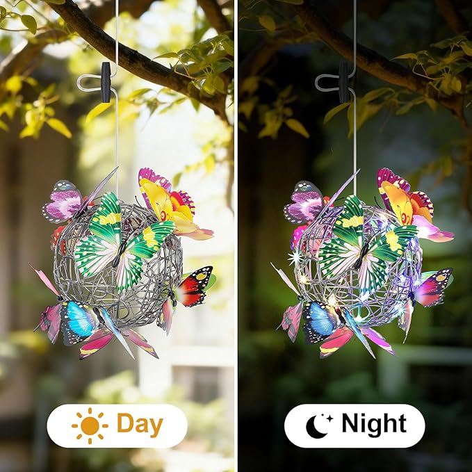 Lightess Butterfly Garden Decor Hanging Gazebo Lights, Waterproof Battery Operated Chandelier with Remote, Outdoor Lanterns for Patio, Porch, Pergola (2 Pack)