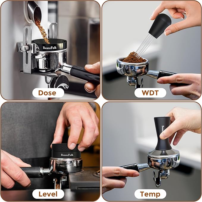 54 mm Espresso Accessories Kit – 8-Piece Set (Fits 54 mm Portafilters) – Tamper, Distributor, WDT Tool, Dosing Ring, Puck Screen & Mat