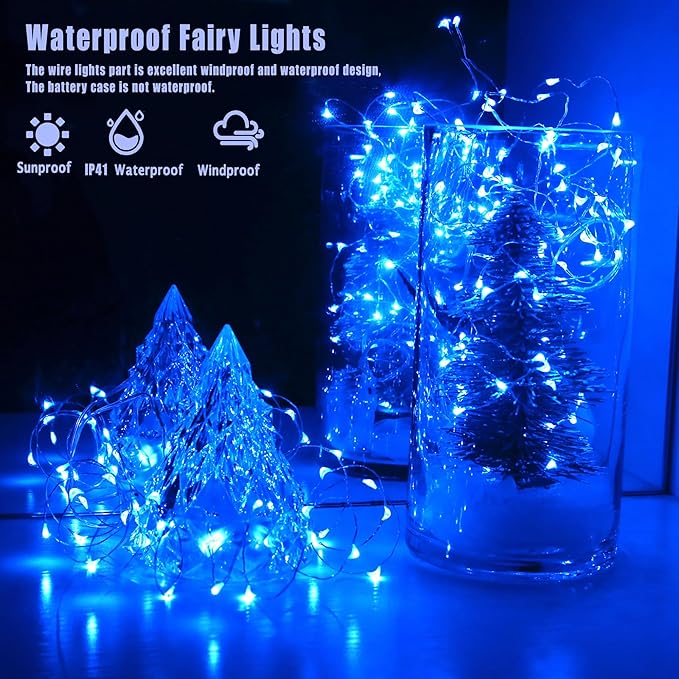 [6-Pack] 7Ft Starry String Lights No Remote Fairy String Lights 20 Micro Starry LEDs On Silver Wire 2pcs CR2032 Batteries Included,Works for Wedding Centerpiece,Party,Christmas Table Decor (Blue)