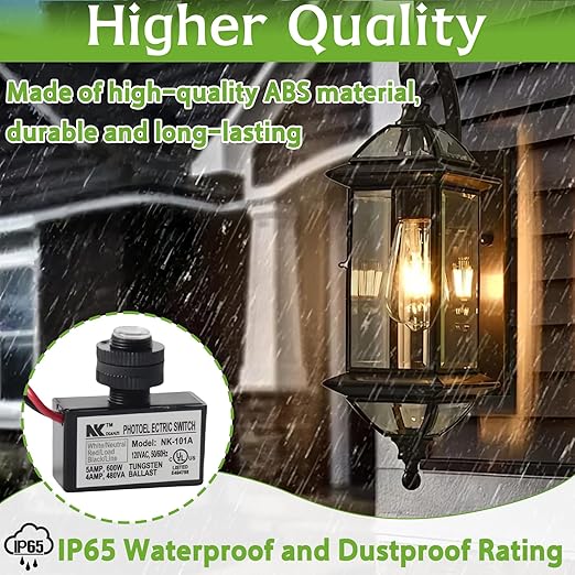 2-Pack 105V-130V AC Photocell Light Sensors，Automatic Dusk-to-Dawn Illumination Switches - Weatherproof，Fit for Outdoor Lighting， Photoelectric Controls with Sunrise & Sunset Detection