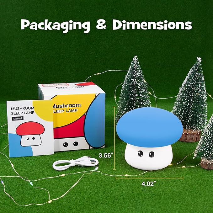 Squishy Big Eyes Mushroom Night Light with RGB Mode 3 Brightness Adjustable Nursery Breastfeeding Nightlight Cute LED Blue Mushroom Lamp Rechargeable Silicone Touch Bedside Lamp for Bedroom Dorm Decor