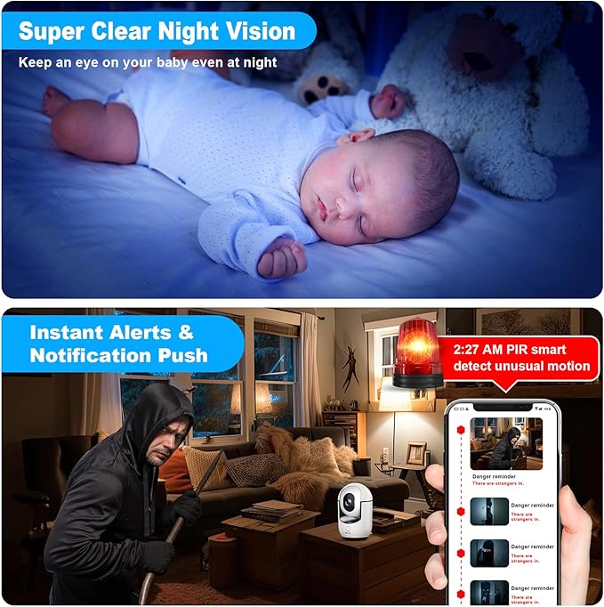 2K Pan/Tilt Security Camera, WiFi Indoor Cameras for Home Security with AI Motion Detection, Pet/Dog/Baby Camera with Phone App, 2-Way Audio, 24/7, Siren, TF/Cloud Storage