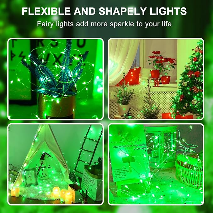 Aogist Led Fairy Lights 3 Modes Battery Operated String Lights Waterproof Silver Wire 7 Feet Firefly Starry Moon Mason Jar Lights for DIY Wedding Party Christmas (Green, 20 Pack)