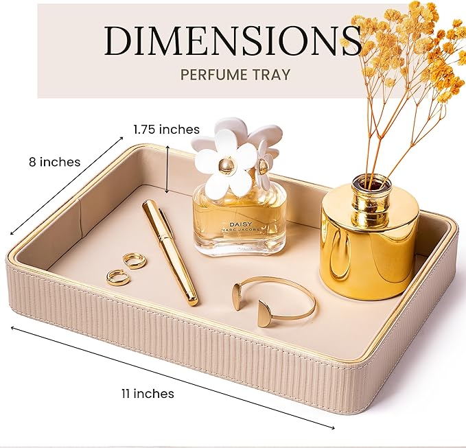 Perfume Tray Valet Tray Night Stand Bedside Organizer| Perfume Organizer Catchall| Perfume Trays for Dresser Vanity Tray for Dresser Countertop| Perfume Holder Nightstand Organizer Women (Beige)