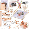 Yaomiao 13 Pcs Desk Accessories Set Kit Organizer Office Supplies Teacher Women School Gift Acrylic Stapler Staple Remover Tape Holder Pen Cup Magazine File Letter Clip Phone Holder Scissor(Rose Gold)