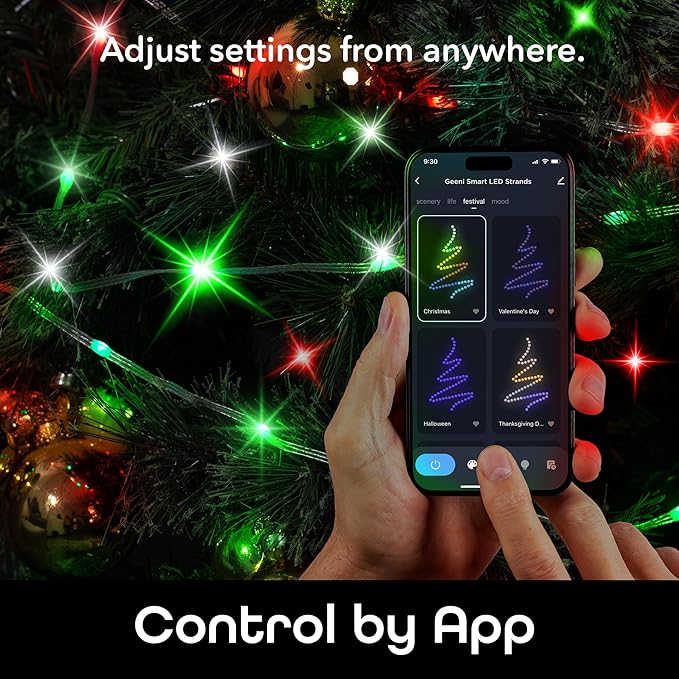 Geeni Smart Fairy Lights 16.4ft 50 LED, Advanced Color Flow LED Strand with Wi-Fi Voice Control, Schedule Timers for Lights and Devices, Compatible with Alexa & Google Home