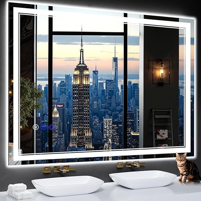 48"x36" LED Bathroom Mirror with Anti-Fog, Stepless Dimmable Lights, 3 Color Modes, Shatter-Proof Tempered Glass,Waterproof Design