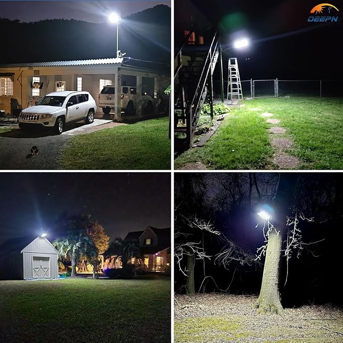 Deepn Solar Lights Outdoor, 8000W Solar Street Lights Outdoor Waterproof Dusk to Dawn LED Security Flood Light with Motion Sensor and Remote Control for Pathway, Entryway & Yard, 1 Pack