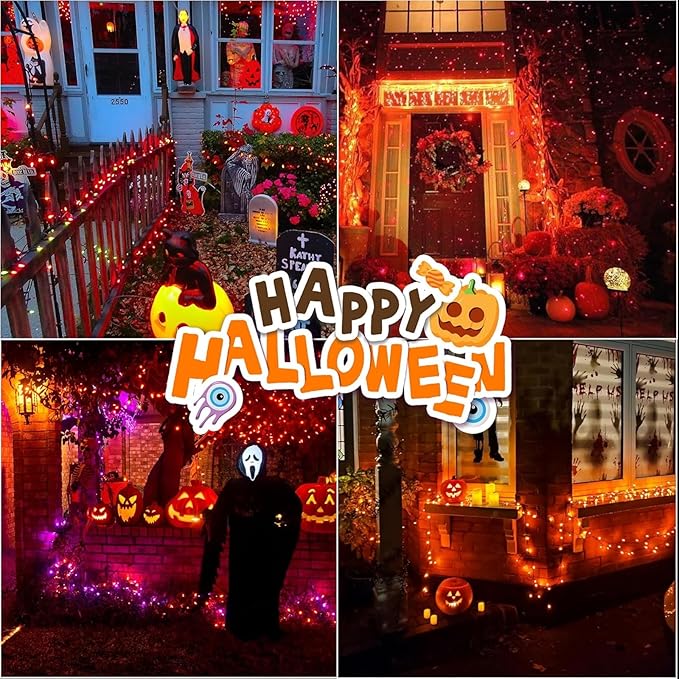LAMPHOME 99ft Halloween Lights, 300 LED Transparent Wire Fairy Starry String Light Plug in, 16Lighting Modes for Indoor Outdoor Xmas Tree Wedding Party Decoration (Orange)