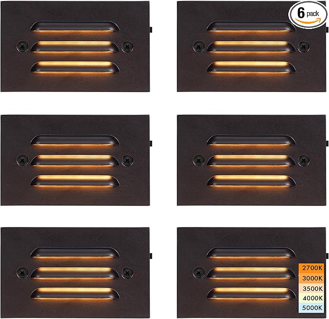 CLOUDY BAY 4 Inch 5CCT 12V 4W Low Voltage LED Step Light with Horizontal Louvered Faceplate for Steps Decks Stairs,Outdoor Stair Lights,Wet Locations,6 Pack,Oil Rubbed Bronze