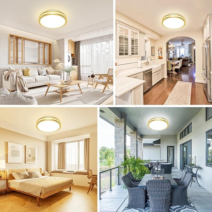 libtit 10Inch Flush Mount Ceiling Lights, 18W Dimmable LED Ceiling Light 3000K-6500K Adjustable, Round Slim Gold Light Fixture for Closet Kitchen Hallway Bathroom-2 Pack