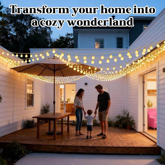 String Lights for Bedroom, 200 LED Globe Plug in Fairy Lights, 66FT Connectable Warm White Twinkle Lights with 8 Lighting Modes, Cozy Bed & Wall Decor, Waterproof for Outdoor Use