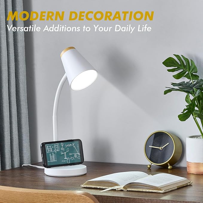 Desk Lamp for College Dorm Room - Small LED Desk Lamp Touch Dimmable Reading Light for Home Office - Adjustable Flexible Gooseneck Table Lamp for Bedside Bedroom Nightstand White