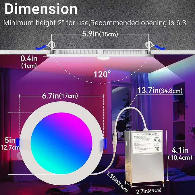 CHARKEE 6 Inch Smart Recessed Lights, RGBCW Color Changing Dimmable Downlights with Junction Box, Compatible with Alexa & Google Home, 13W 1100LM, 4pack