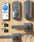 Veise VE027-L Built-in WiFi Smart Lock with Lever Handles, Fingerprint keyless Entry Door Lock Set, App Remote Control, Electronic Deadbolt for Front Door,Touchscreen Keypad, Auto Lock, Dark Grey
