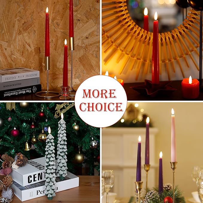 Red Flameless Taper Candles with 3D Wick, 9.6" Real Wax LED Candles with Remote and Timer, 3 Pack Flickering Candlesticks Battery Operated, Classic Tall Taper Candle for Home, Wedding, Party
