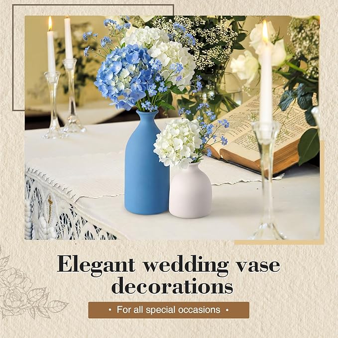 Dandat Blue Ceramic Vase Set of 4, Modern Decorative Ceramic Vases Rustic Pottery Centerpiece Table Decor for Farmhouse Bouquet Pampas Grass Dried Fresh Flowers, Living Room, Kitchen, Bedroom
