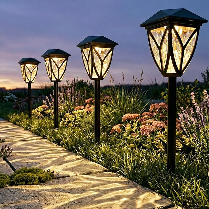 Ensenior Solar Lights Outdoor, 3000K LED Solar Garden Lights for Pathway Yard Patio Walkway Planter Walkway Landscape Lighting, IP65 Waterproof, Energy-Efficient Landscape Lighting, 6-Pack