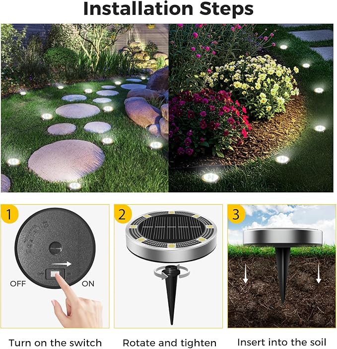 2 Pack Solar Ground Lights Outdoor, 8 LED Mini Flat Solar Disk Lights, IP65 Waterproof Anti-Rust Disc Light, Landscape Lighting for Garden Pathway Yard Walkway Driveway Lawn,Cool White