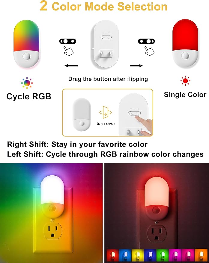 L LOHAS LED Night Light for Kids [2 Pack], 8-Color Changing Night Lights Plug into Wall, RGB LED Nightlights, Nightlight with Light Sensor, Cute Night Light for Bathroom Decor, Children Room,Gift