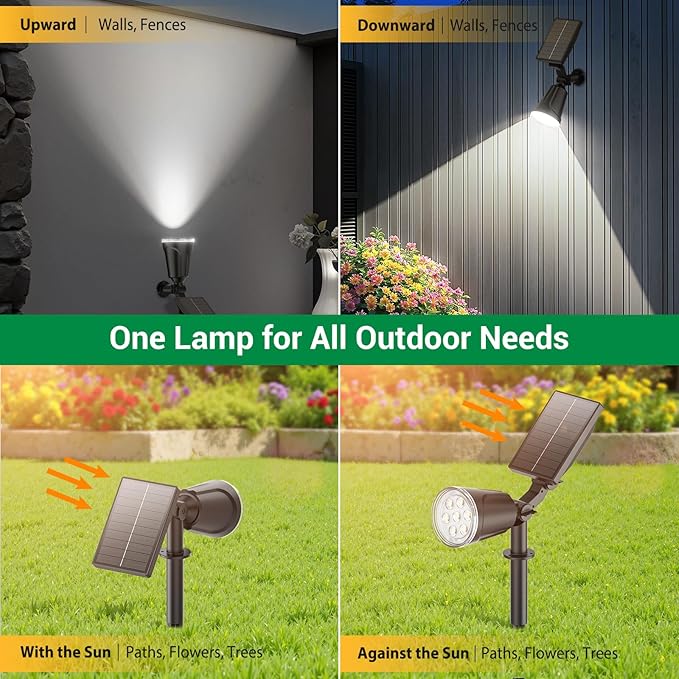 6 Pack Bright Solar Spot Lights Outdoor Cool White, 1000LM Adjustable Solar Lights Outdoor Waterproof, 2-in-1 Solar Powered Spotlights Landscape Lighting for Garden, Yard, Pathway, Tree, Flag