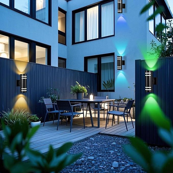 RGB Up and Down Lights Outdoor Wall Lights 6 Packs, Smart Color Changing Outdoor Wall Sconce WiFi Voice & App Control,Aluminum Waterproof Exterior Lights for Porch Compatible with Alexa