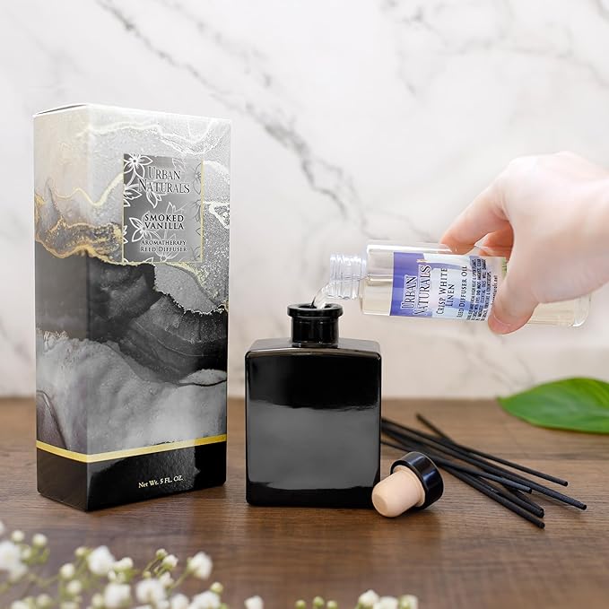 Urban Naturals Reed Diffuser Oil Refill Crisp White Linen with Fresh Linen, Clean Breeze, Soft Cotton 8 oz + Free Reed Sticks, Made in the USA