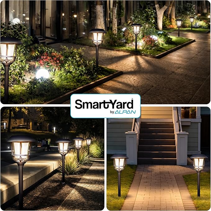 Solar Pathway Lights 4 Pack – 12 Lumens LED, Warm White, Weather-Resistant, Durable Stainless Steel & Aluminum, Outdoor Solar Garden, Yard, Walkway Lighting, Easy Stake Installation