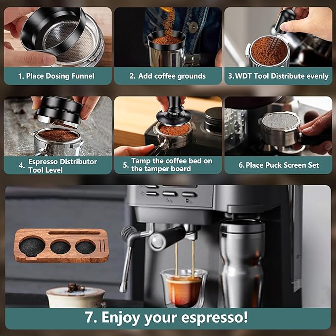 7 Pack Espresso Accessories Kit,54mm Espresso Tool Kit | Espresso Tamping Station | Coffee Distributor Tamper | WDT Tool | Dosing Funnel | Expresso Puck Screen | Christmas Gift for Espresso Lovers