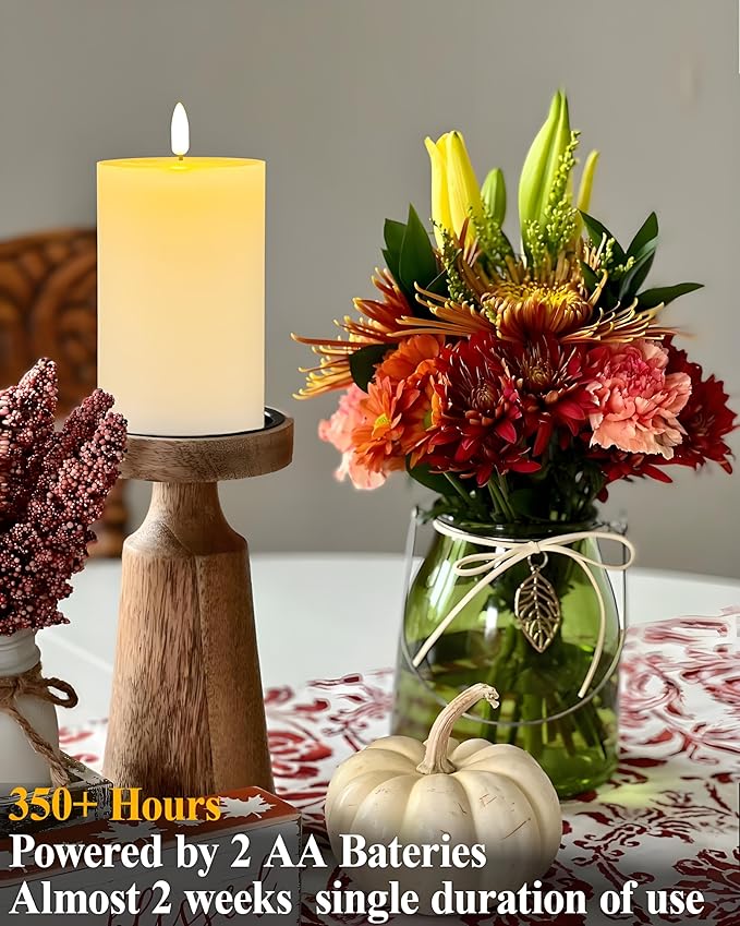 3"x4" Flickering Flameless Candles with Remote Timer, 3" Diameter White Pillar, Real Wax, Set of 2 Large Battery Operated LED Candles for Table and Fireplace Decor (H 4")