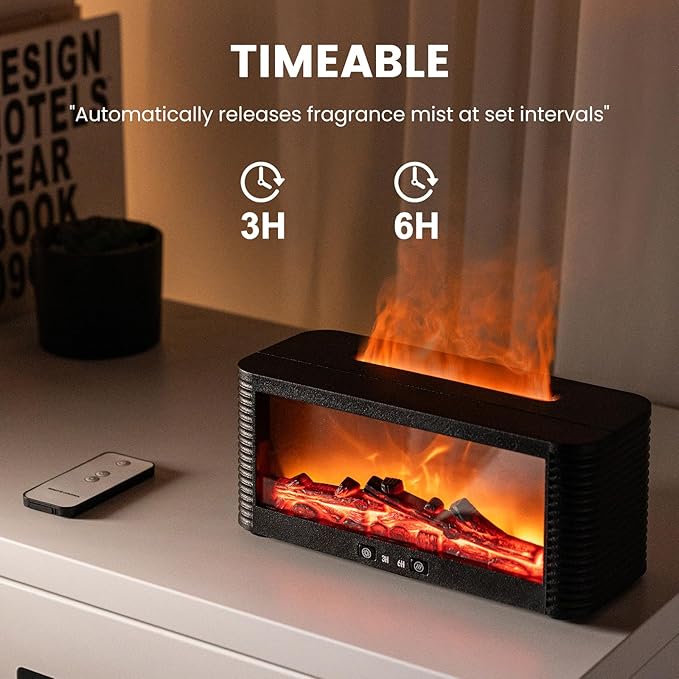 Flame Fireplace Aroma Essential Oil Diffuser, 250ml Ultrasonic Aromatherapy Humidifier with 9 Color LED Lights & Timer, Fireplace-Style Cool Mist Air Diffuser for Home Bedroom Office Yoga