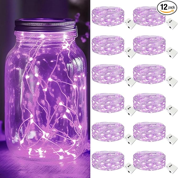 kolpop 12 Pack LED Fairy Lights Battery Operated, Mini Twinkle String Lights Battery Powered Waterproof for Christmas Mason Jars Party,Purple