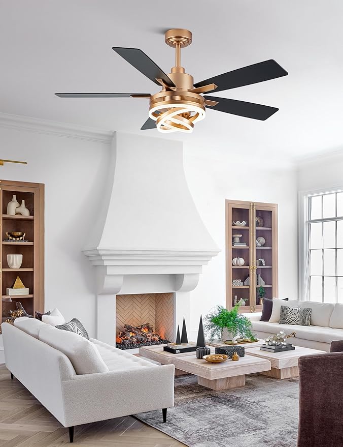 52" Gold Ceilling Fans with Lights Modern Chandelier Fan DC Motor Dimmable Led Fandelier Ceiling Fan with Light for Bedroom, Living Room