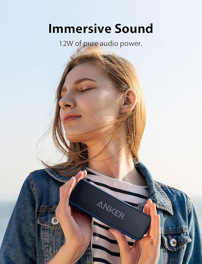 Anker Soundcore 2 Portable Bluetooth Speaker with Stereo Sound, Bluetooth 5, Bassup, IPX7 Waterproof, 24-Hour Playtime, Wireless, Speaker for Home, Outdoors, Travel- Navy Blue