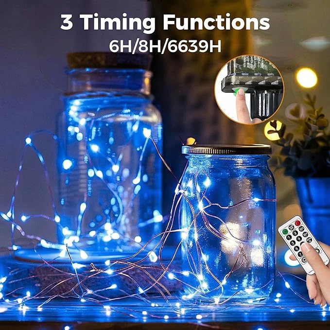 btfarm Fairy Lights Plug in with Remote, 33FT 100 LED Outdoor Twinkle Lights Waterproof with Timer, 8 Modes Indoor String Lights for Bedroom Patio Garden Wedding Christmas Decoration, Blue